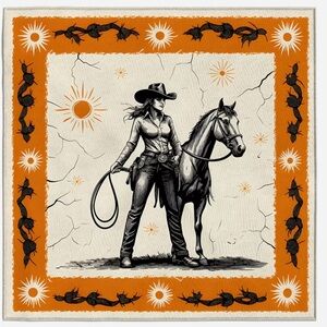 🌵 Western Cowgirl Horse Bandana 
Scarf 27.5” Orange Rodeo Print